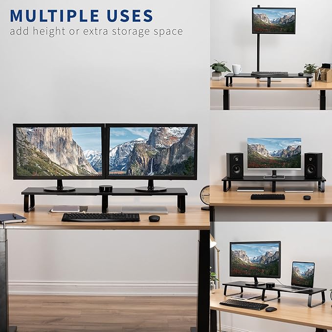 VIVO 39 inch Extra Long Monitor Stand, Wood & Steel Desktop Riser, Dual Screen - Image 5