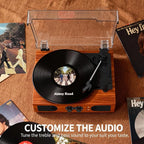Vinyl Record Player with Walnut Finish, 3-Speed Belt-Drive Turntable with - Image 9