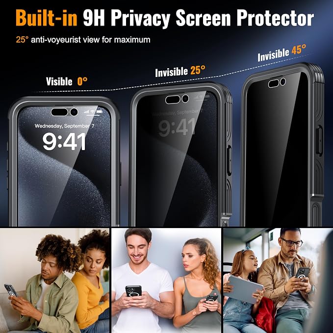 360° Protection Magnetic for iPhone 16 Pro Case Built-in 9H Privacy Screen - Image 4