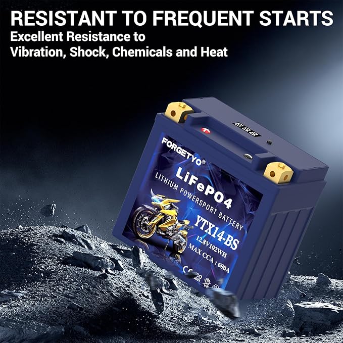 YTX14-BS Lithium Motorcycle Battery, ATV Battery 12V 8AH 600CCA Compatible - Image 6