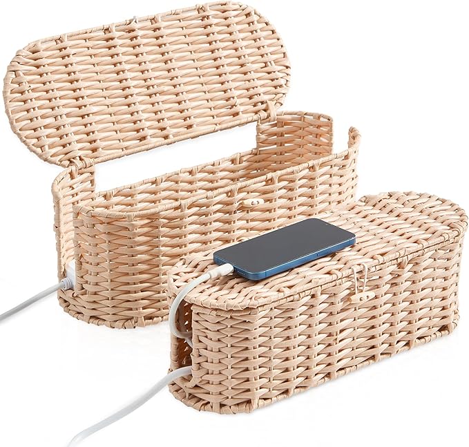 FairyHaus Cable Management Box 2Pack Cream, Handwoven Large and Small Cable by FairyHaus
