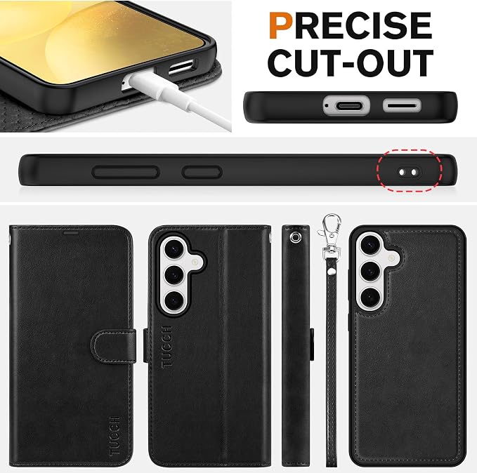 TUCCH Wallet Case for Galaxy S25 Plus, Removable RFID Blocking Wrist Strap - Image 8