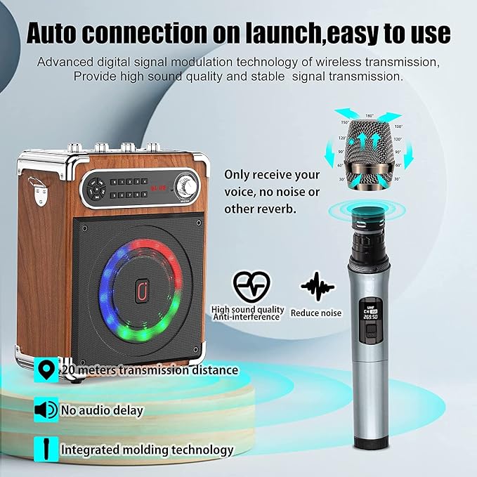 Bluetooth Speaker with Two Wireless Microphones, Outdoor Speaker with - Image 4