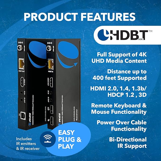 OREI 4K KVM HDMI Extender Over LAN HDBaseT PoC Single CAT5e/CAT6A/CAT7 Cable 4K - Image 7
