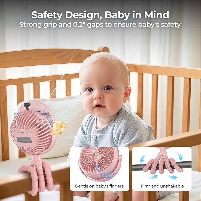Misting Baby Stroller Fan, 4000mAh Rechargeable Battery Operated, 270°Pivoting - Image 5