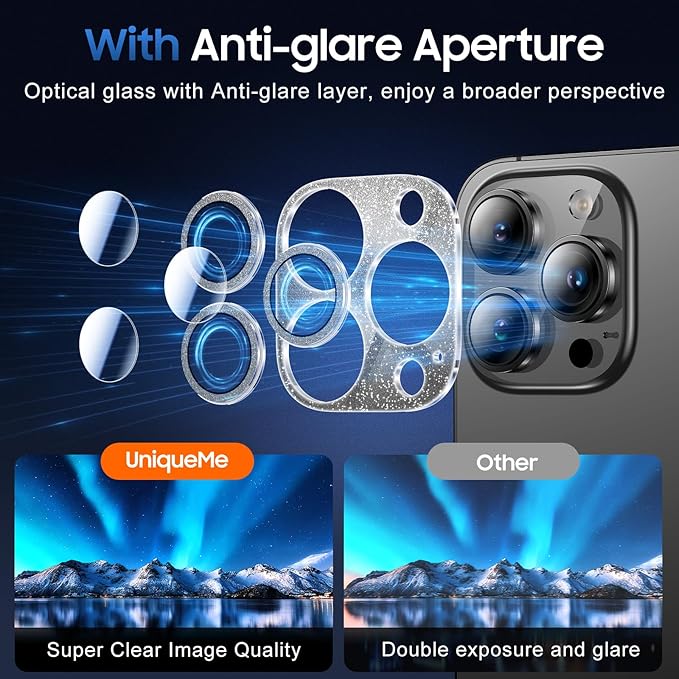 UniqueMe 3 Packs Compatible for iPhone 14 Pro Max/iPhone 14 Pro Camera Lens - Image 2