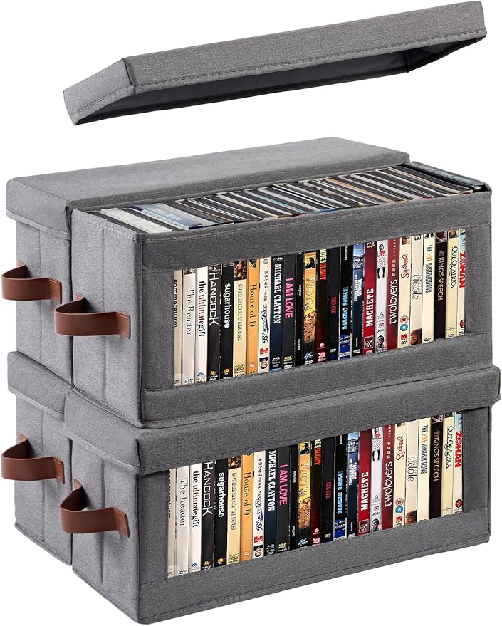 4 Pack DVD Storage Box with Visible Window, Dustproof CD/DVD Case Holder by Coorganisers