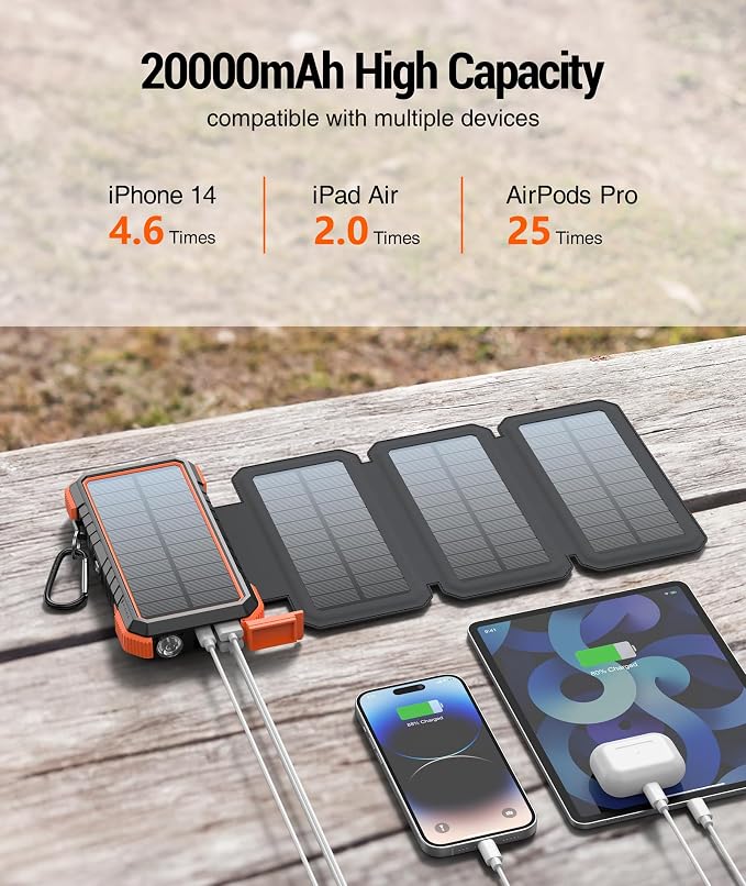 BLAVOR Solar Charger Power Bank, PD 18W Fast Charging 20000mAh Battery Pack - Image 4