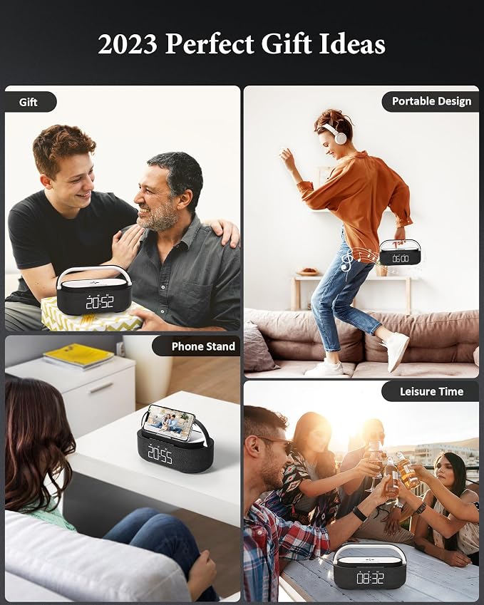 COLSUR Bluetooth Speaker with Wireless Charger, FM Radio, Dimmable LED Night - Image 8