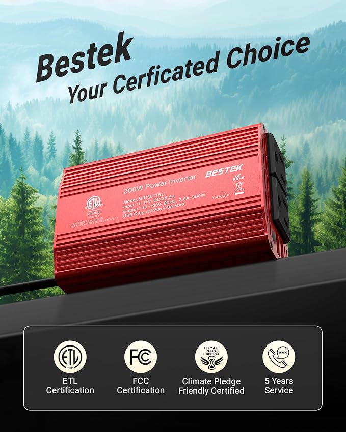 BESTEK Power Inverter DC 12V to AC 110V - 300W Car Plug Adapter Outlet - Car - Image 8