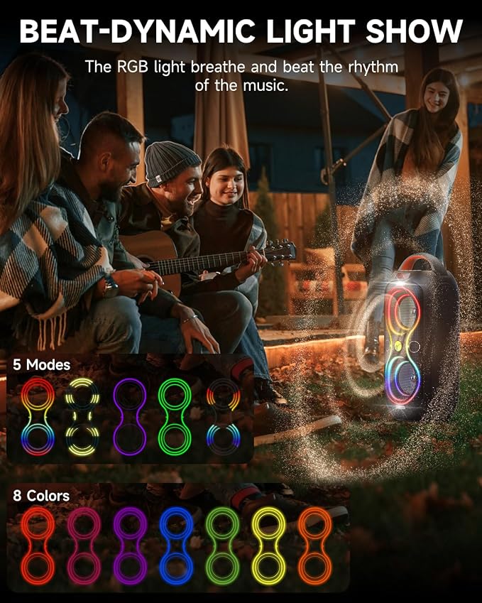 Wireless TWS Portable Bluetooth Speaker, Beat-Driven Lights, 120dB Loud Stereo - Image 3