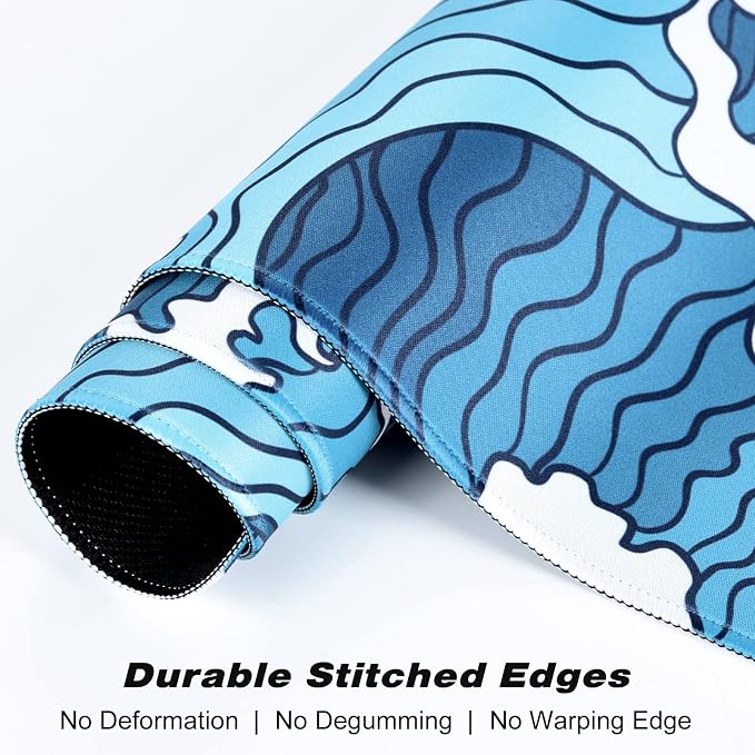Extended Gaming Mouse Pad, Japanese Blue White Wave Mousepad, XL Large Mouse - Image 6