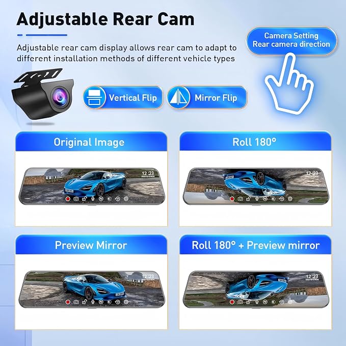 Mirror Dual Dash Camera with Voice Control, 4K+2.5K 10" Rear View Mirror Camera - Image 9