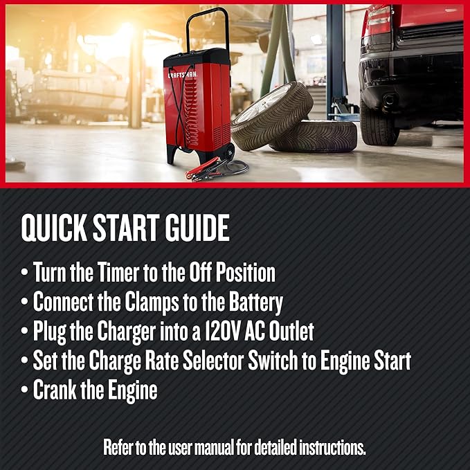 CRAFTSMAN Wheeled Manual 6A Car Battery Charger and 175A Engine Starter - Image 4