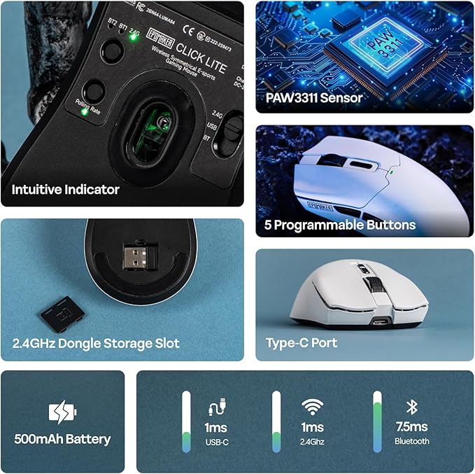 EPOMAKER Click Lite Wireless Gaming Mouse, 800 to 12, 000 DPI Adjustable - Image 3