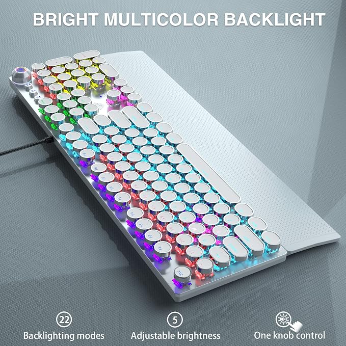 AULA F2088 Typewriter Style Mechanical Gaming Keyboard, Rainbow LED Backlit - Image 4