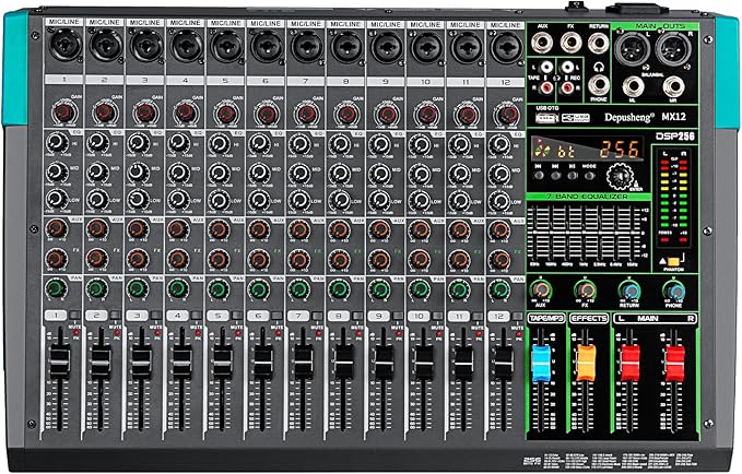 Depusheng MX12 12 Channel Sound Mixer Audio Mixing Console 48V 256DSP by Depusheng