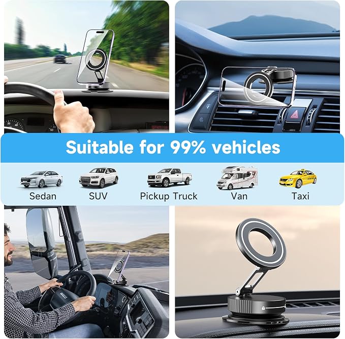 360° Vacuum Suction Cup Magnetic Car Phone Holder, Foldable Portable Magnetic - Image 8