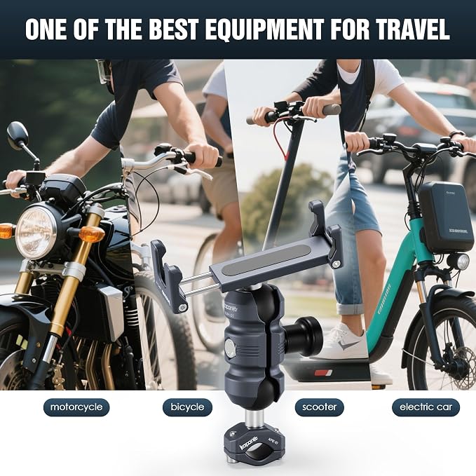 Anti-Theft Motorcycle Phone Mount, Aluminum Dual Socket Arm and U-Bolt Base - Image 9