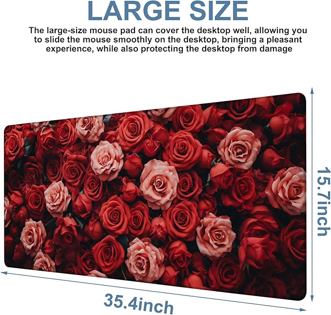 Beautiful Natural Roses Gaming Mouse Pad 3mm Thick Stitched Edge Waterproof - Image 3