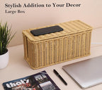2Pack Large Cable Management Box, Handwoven Imitation Rattan Cord Organizer - Image 4