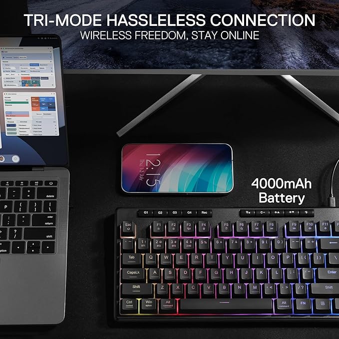 Redragon K516 PRO Shiva TKL RGB Wireless Membrane Gaming Keyboard, 87 Keys - Image 3