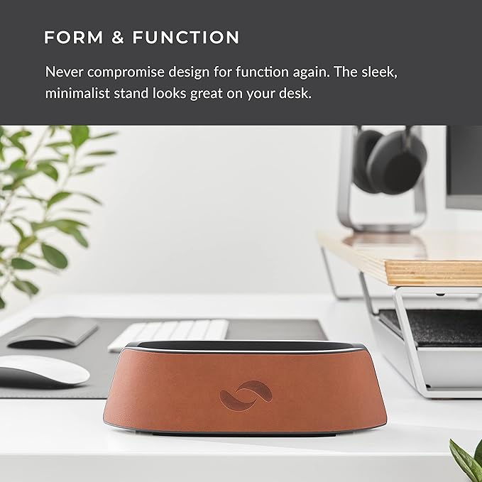 HumanCentric Vertical Laptop Stand in Vegan Cognac Leather, Upright Adjustable - Image 5