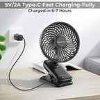 10000mAh Clip On Fan, 42H Run, Quiet & Auto Oscillating Table Fan, Rechargeable - Image 7