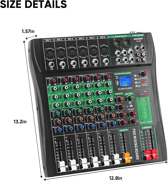 6 Channel Audio Mixer, Professional DJ Mixer Board Sound Music Mixing Console - Image 9