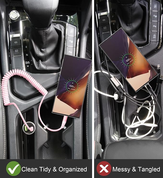 USB C to C Cable 3FT for Car, Coiled USB C Fast Charging Cable for iPhone - Image 5