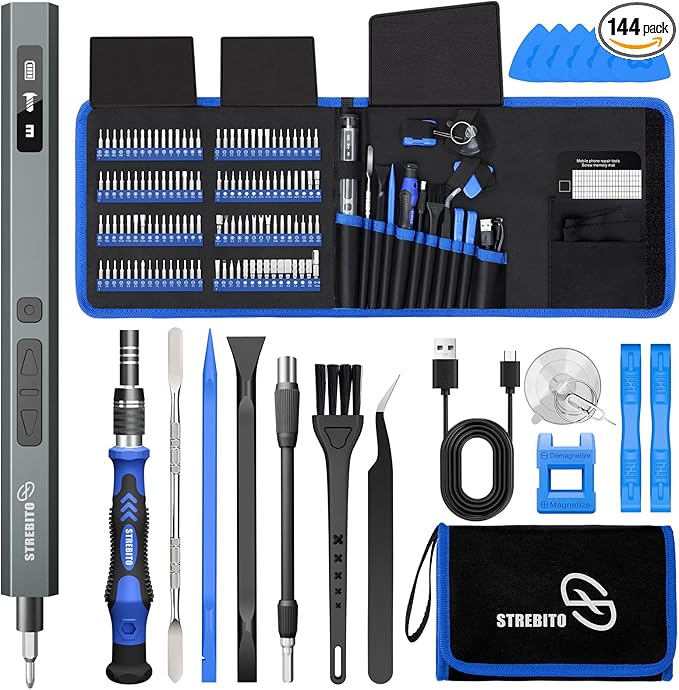 STREBITO 144-Piece Upgraded Electric Screwdriver, Max 0.7 N.m, 120 Magnetic Bits by STREBITO