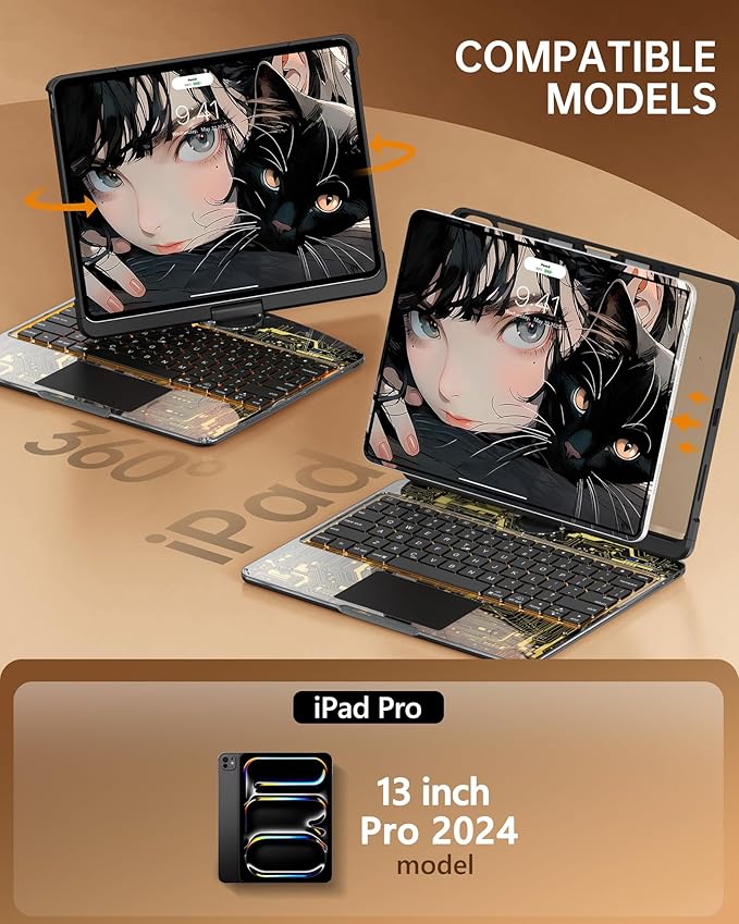 Intermerge Clear Keyboard Case for iPad Pro 13" 2024 Only, 360° Swivel - Image 2