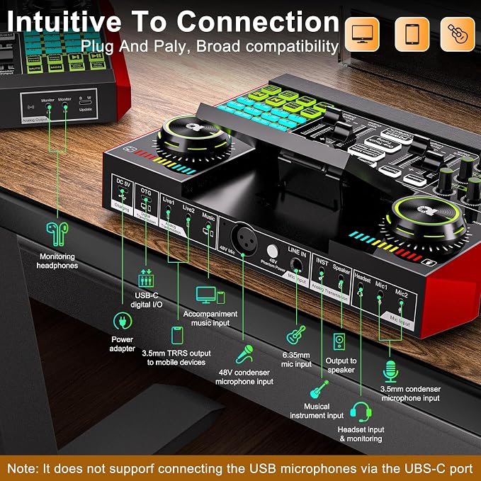 Podcast microphone bundle, live sound card, streaming audio mixer, podcast - Image 5