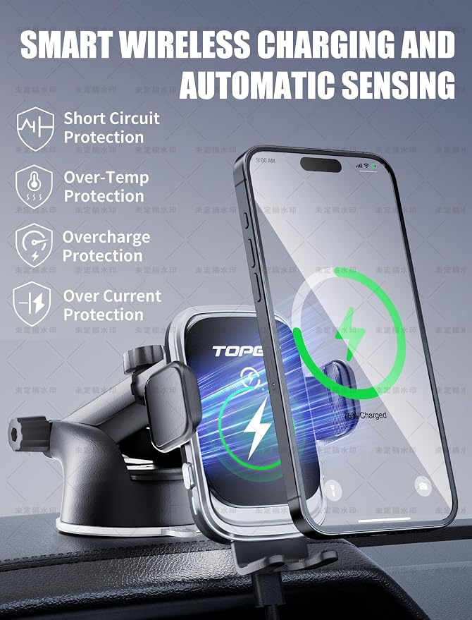 TOPGO Dashboard Wireless Car Charger, Universal Cell Phone Holder, Wireless - Image 2