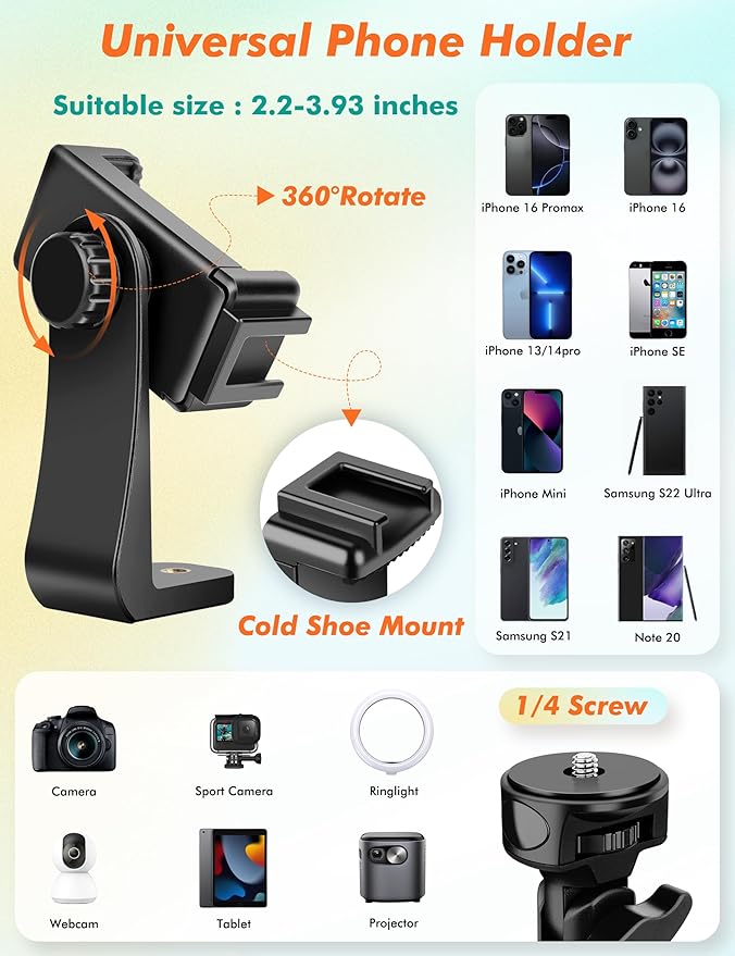 71" Tripod for iPhone, Phone Tripod Selfie Stick - Image 6