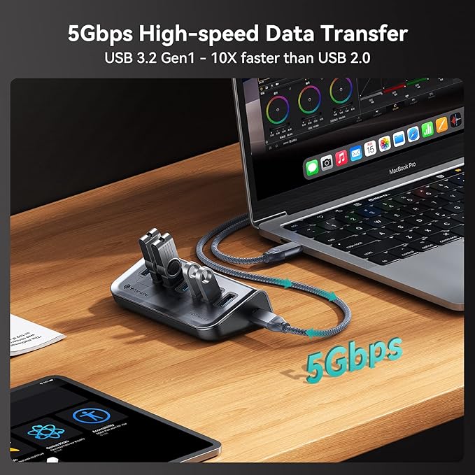 Yottamaster 7 Port USB 3.0 Hub, Data USB Hub Splitter - Image 2