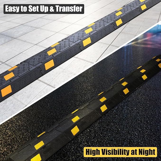 6 Pack 2-Channel Rubber Cable Protector Ramp, Visible at Night, Durable Rubber - Image 7