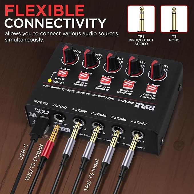 Pyle 4-Channel Wireless Bluetooth 5.0 Line Mixer - Image 4
