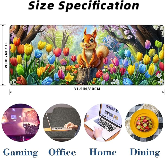 Adorable Squirrel Gaming Mouse Pad, Colorful Tulip Mousepads - Image 3