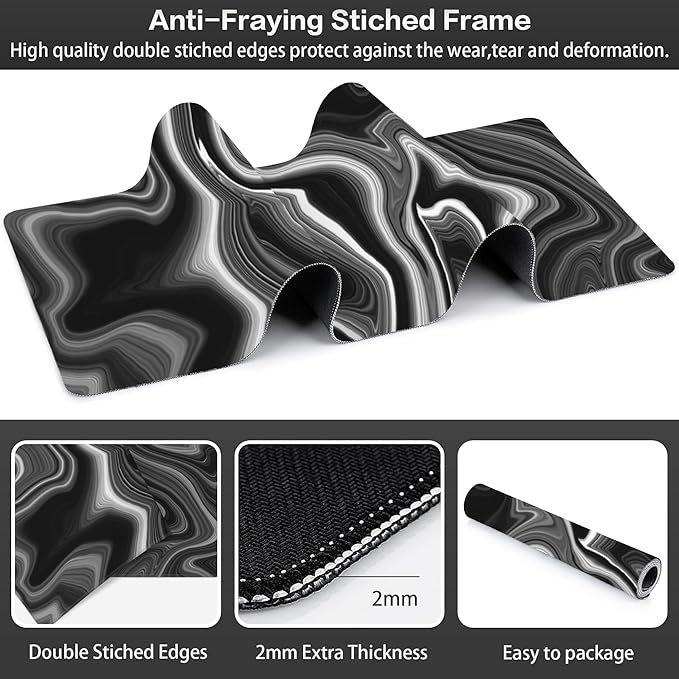Black and White Marble Desk Mat, Large Marble Ink Texture Gaming Keyboard Mouse - Image 3