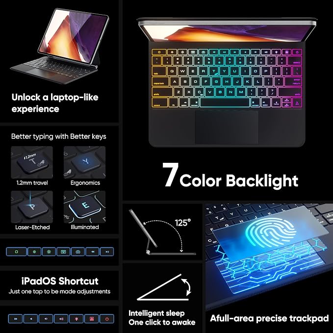 doqo Keyboard case for iPad Air 13 2024/ 2025 and iPad Pro 12.9, Magic Keyboard - Image 3