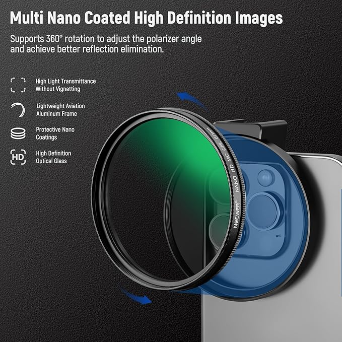 NEEWER CPL Filter for Phone, 67mm Camera Lens Polarizing Filter - Image 4