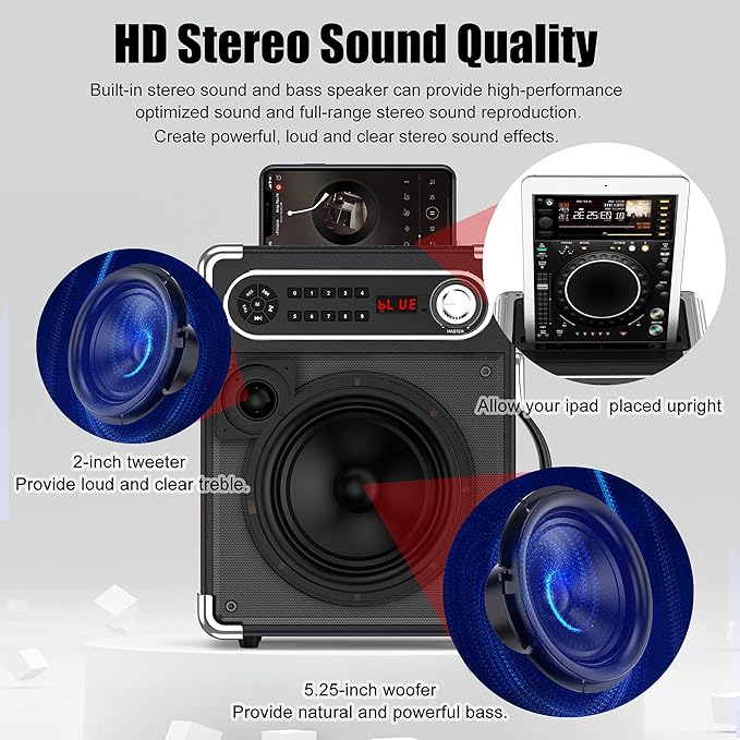 Bluetooth Speaker with Two Wireless Microphones, Outdoor Speaker with - Image 2