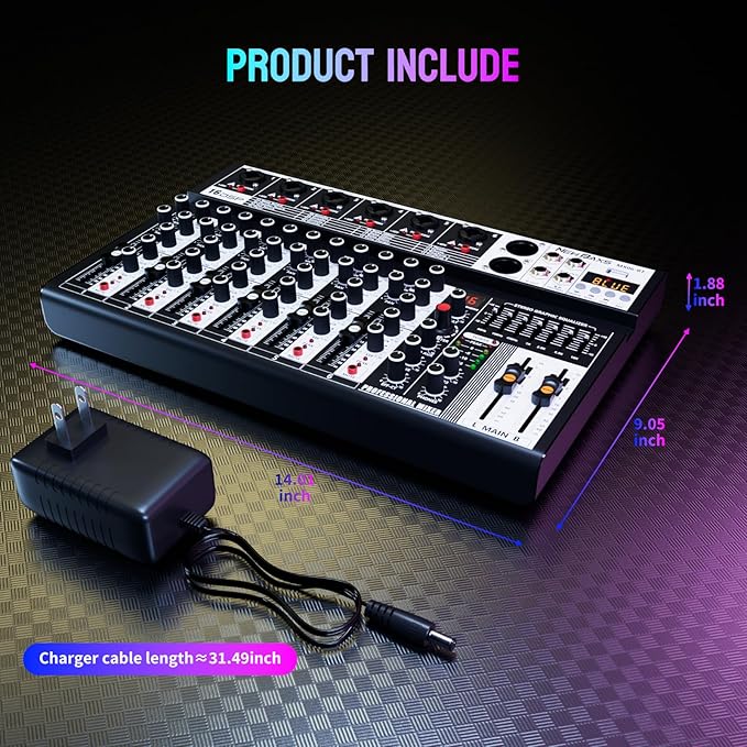 Professional Audio Mixer, 6 Channel Audio Interface Sound Board Mixing Console - Image 8