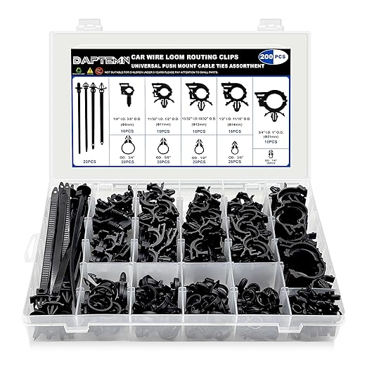 200 PCS Car Wire Loom Routing Clips Assortment Kit 14 Sizes Wiring Harness by DAPTEMN