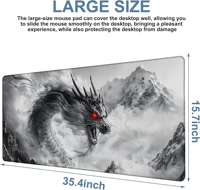 Large Mouse Pad Chinese Dragon Gaming Desk Pad Computer Keyboard Non-Slip - Image 3