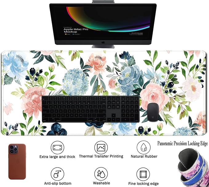 Gaming Green Desk Mat Desk Mouse Pads Purple Blue Pink Floral Mouse Pad Large - Image 3