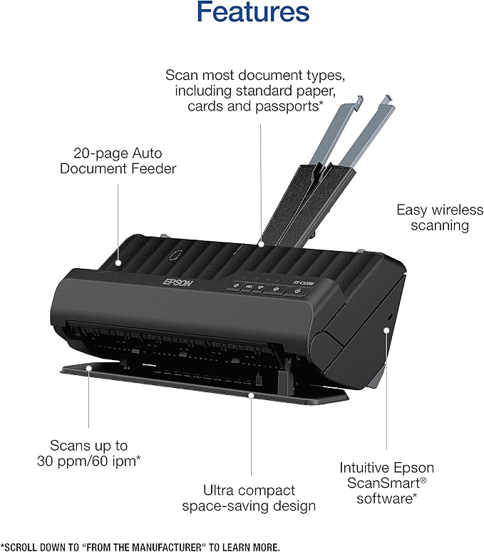 Epson - Workforce ES-C320W - Wireless Compact Desktop Document Scanner - - Image 4
