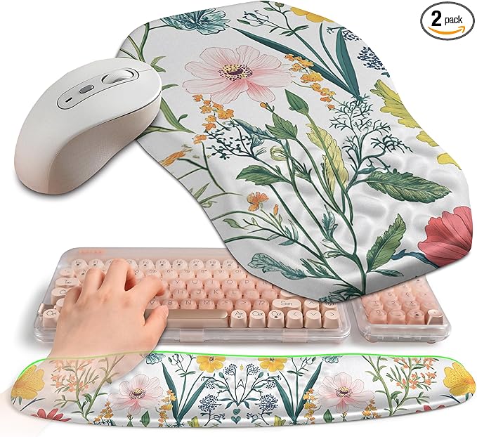 2-in-1 Ergonomic Set, Wave Keyboard Wrist Rest and Massage Slope Mouse Pad by Gleamtide