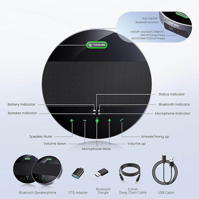 2-in-1 Conference Speaker and Microphone, Daisy Chain Wireless Bluetooth - Image 5